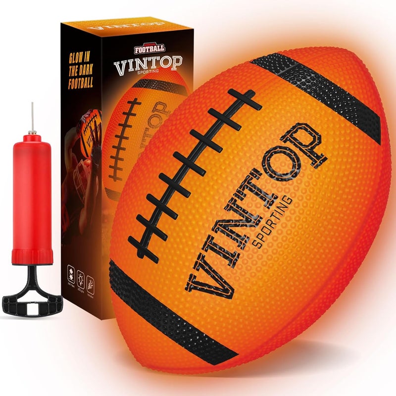 VINTOP Light Up Football - LED Glow in The Dark Football for Kids & Adults, Includes Free Air Pump, Sturdy Durable Sports Ball, Ideal Gift for Birthdays/Christmas/Outdoor Play - Image 1